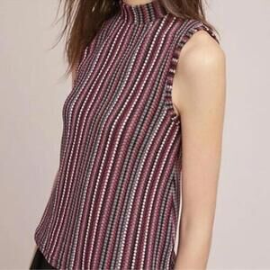 Postmark from Anthropologie Mockneck Pink Stripped Tank - Size - XS
